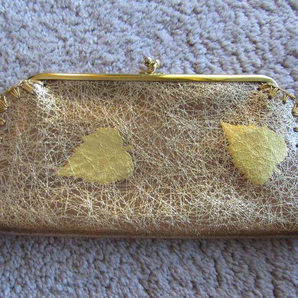 Vintage Plastic Gold Leaf Clutch - Picture 2 of 4